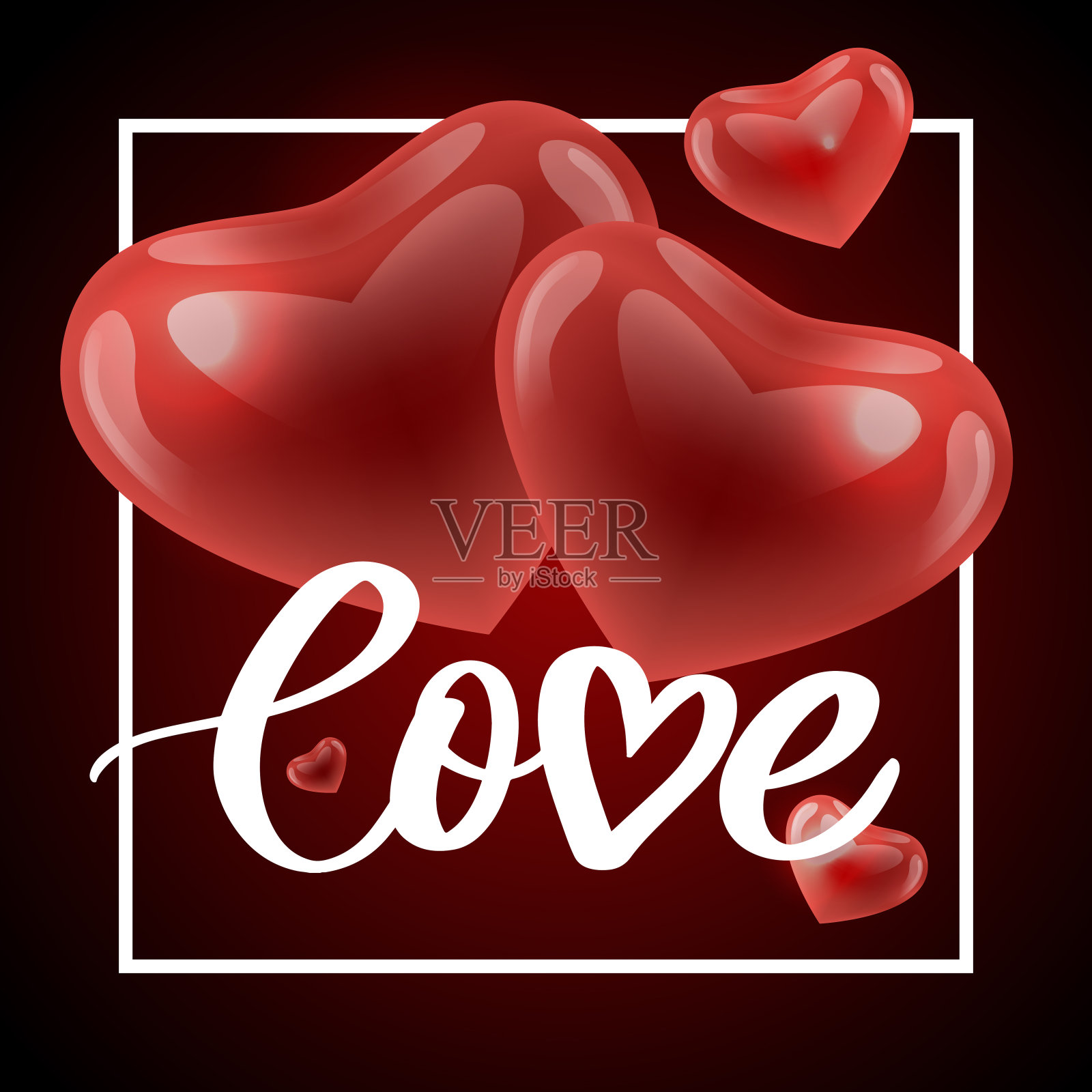 情人节海报、卡片、标签、横幅标语等矢量元素为情人节设计元素。字体设计的爱的心插画图片素材