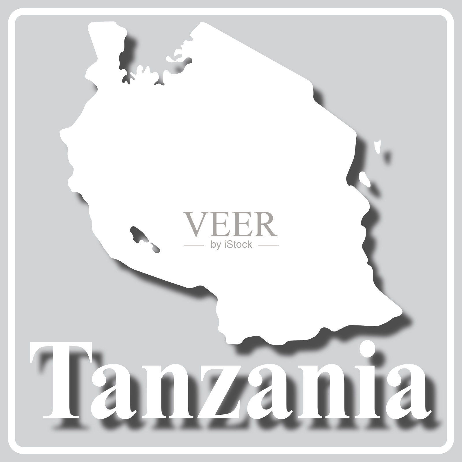 灰色图标与白色轮廓的地图坦桑尼亚插画图片素材
