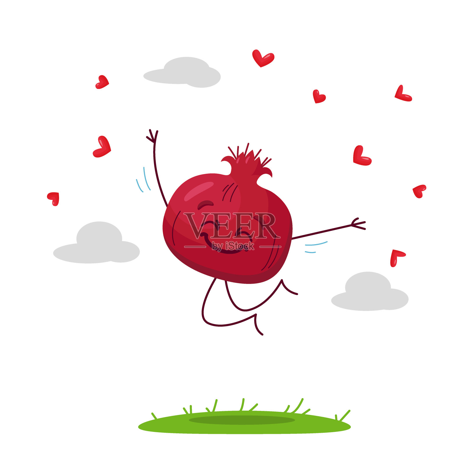 水果情人节贺卡与矢量石榴性格插画图片素材