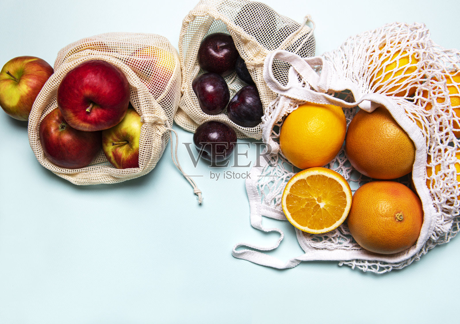 有水果的网状购物袋照片摄影图片