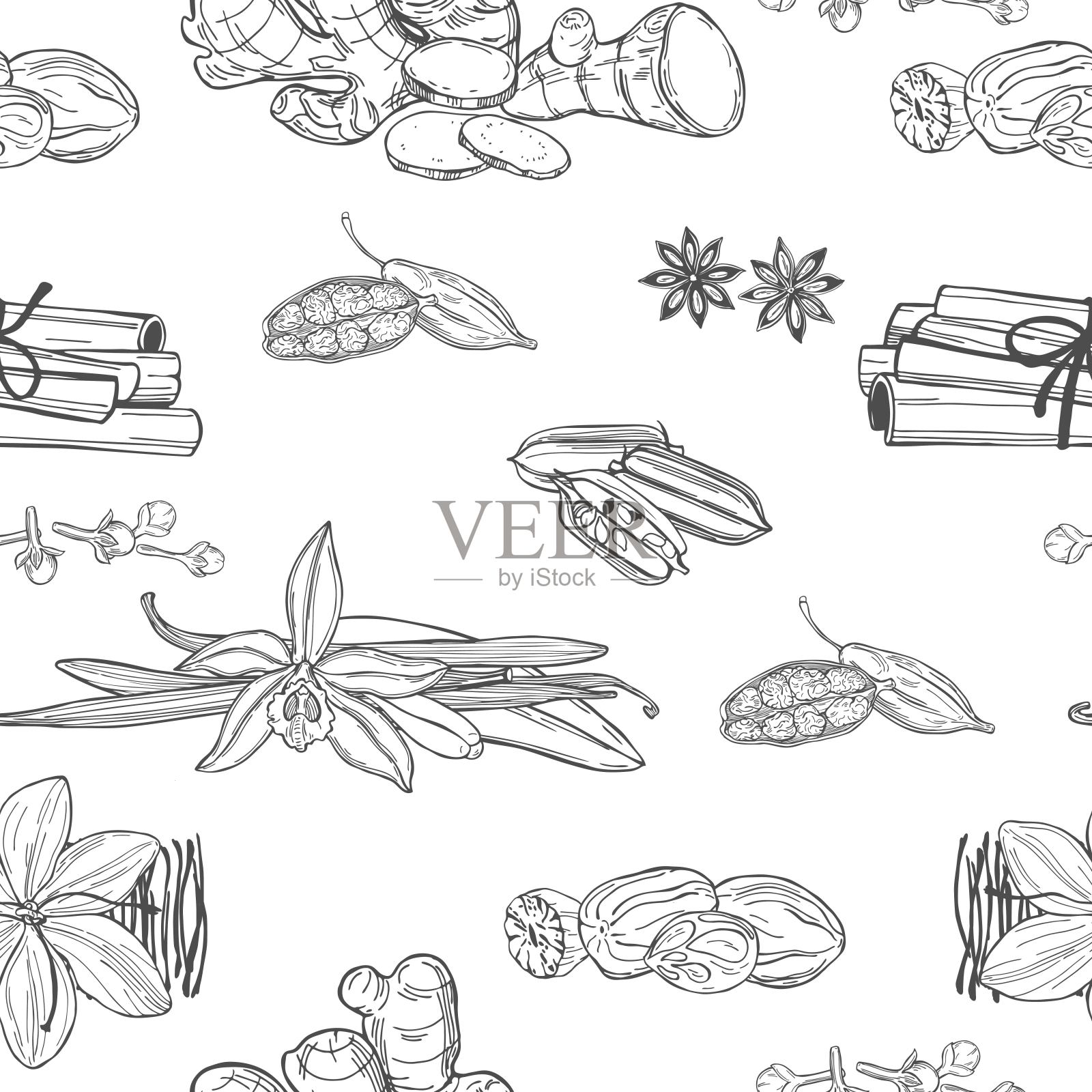 手工制作的甜点香料。矢量模式。插画图片素材