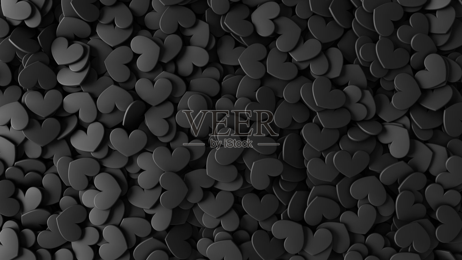 堆起许多小黑心。情人节设计理念。爱的背景。3 d渲染图像。照片摄影图片