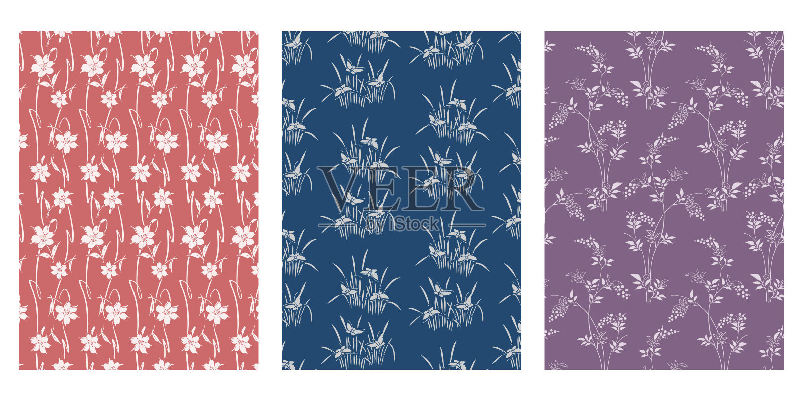 日本橙花，蝴蝶和草，野果束抽象向量背景收集插画图片素材