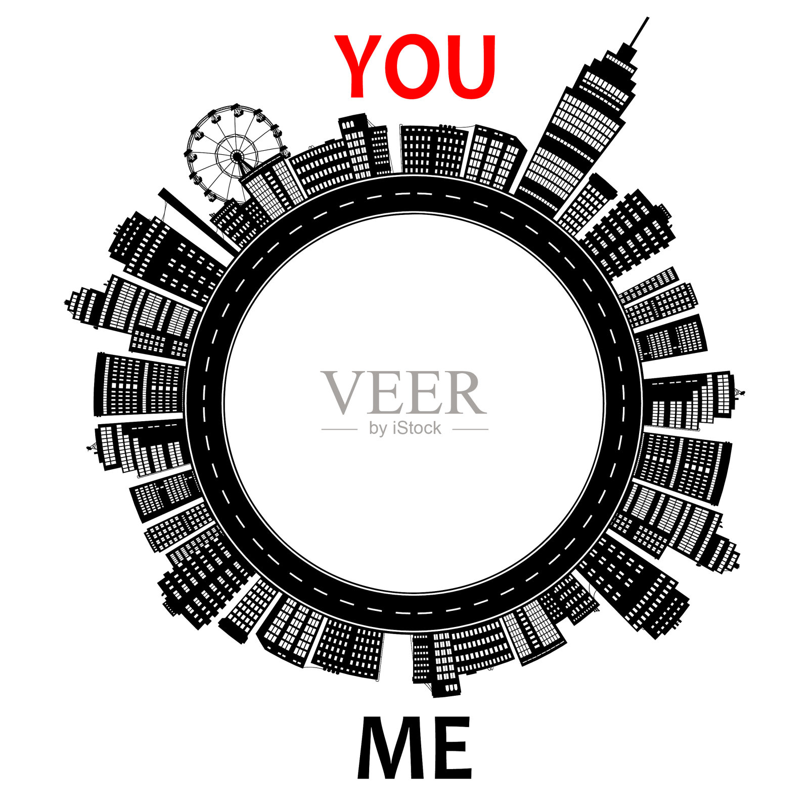 寻找爱你的镜头，路向你的概念，绕世界圈的道路，矢量插画孤立于白城生活的城市景观设计元素图片