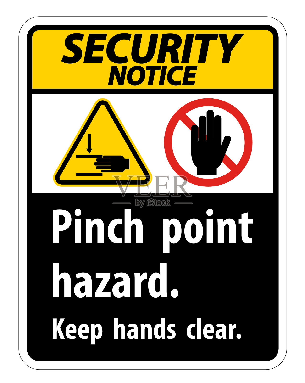 安全注意捏点危险，保持双手清晰符号标志隔离在白色背景，矢量插图插画图片素材