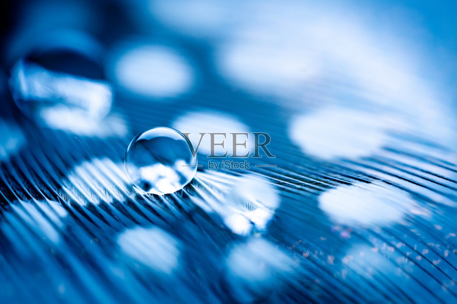 美丽透明的水滴或雨水在柔软的背景。放大照相。桌面背景。有选择性的重点。照片摄影图片