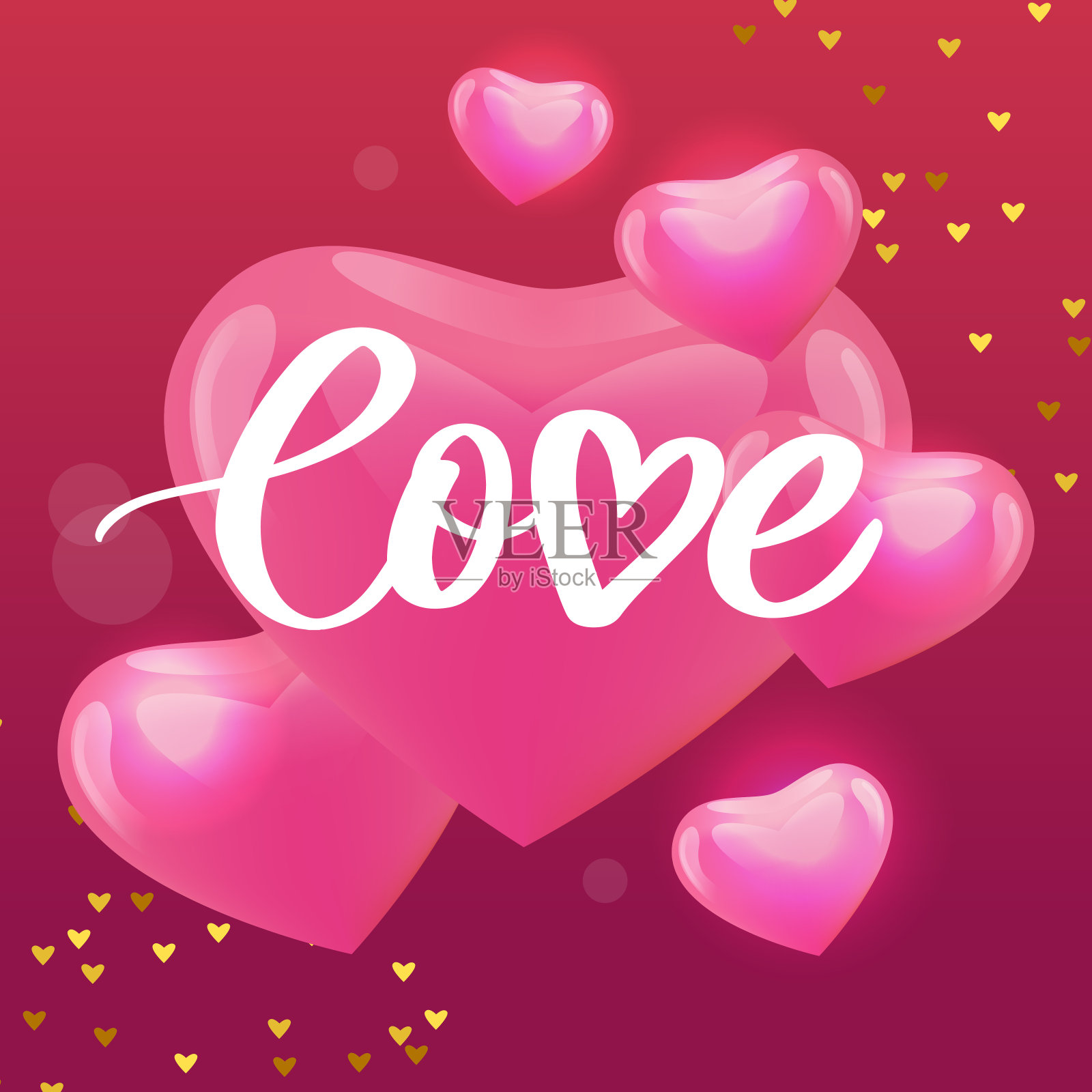 情人节海报、卡片、标签、横幅标语等矢量元素为情人节设计元素。字体设计的爱的心插画图片素材