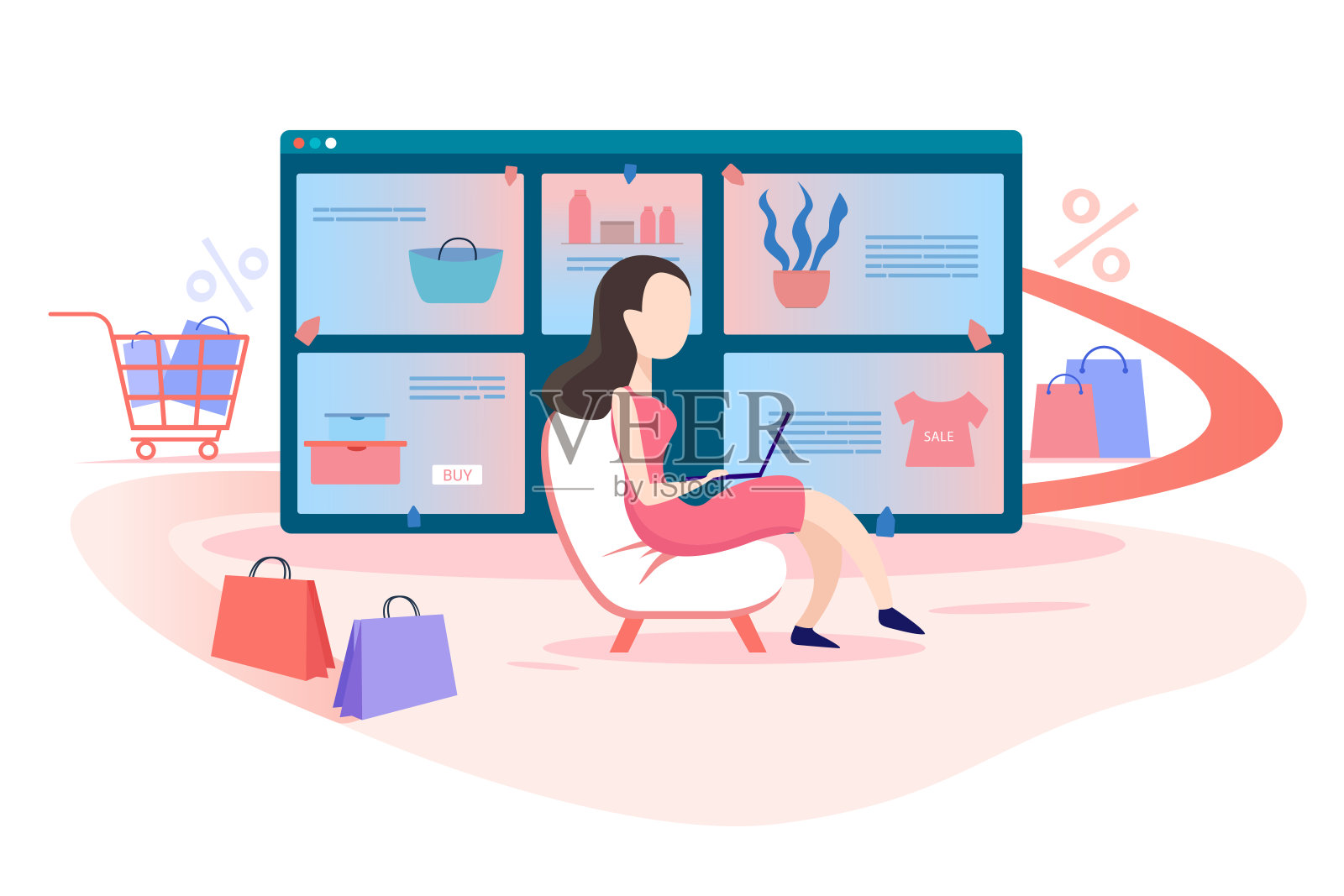 网上购物网页模板平面矢量插图插画图片素材