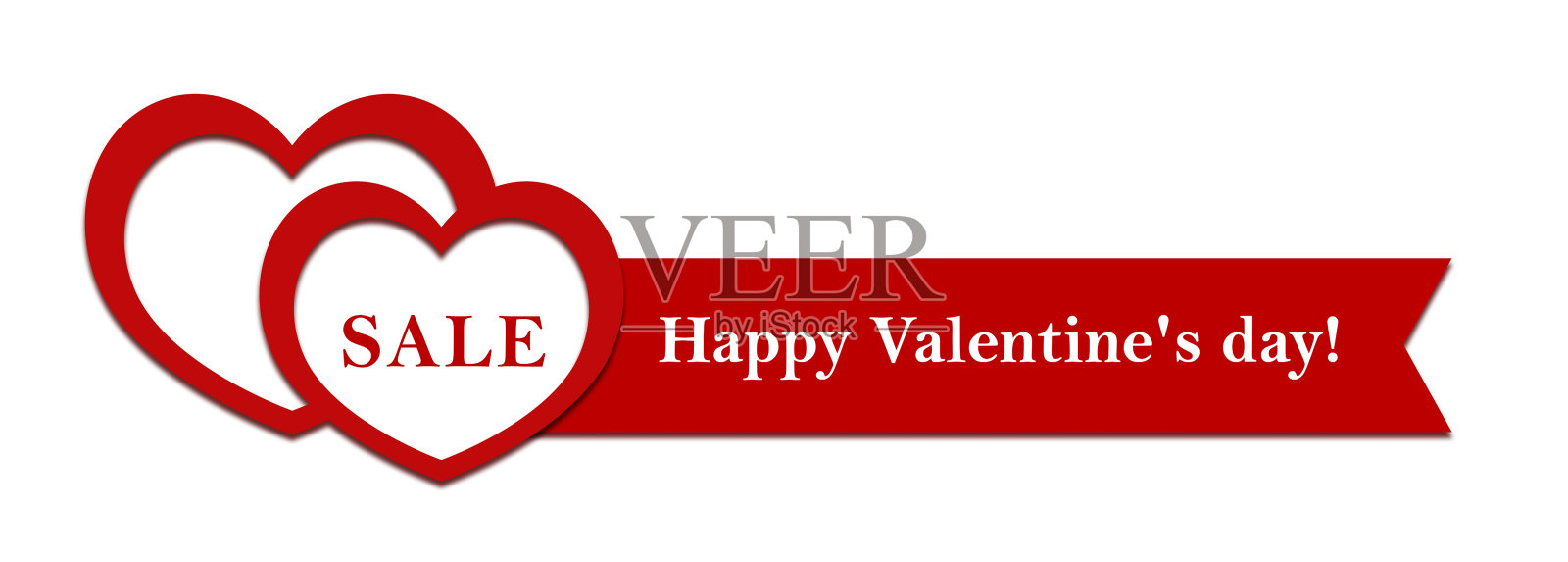 情人节，2月14日，白色背景上带有丝带的两颗心，banner，问候语插画图片素材