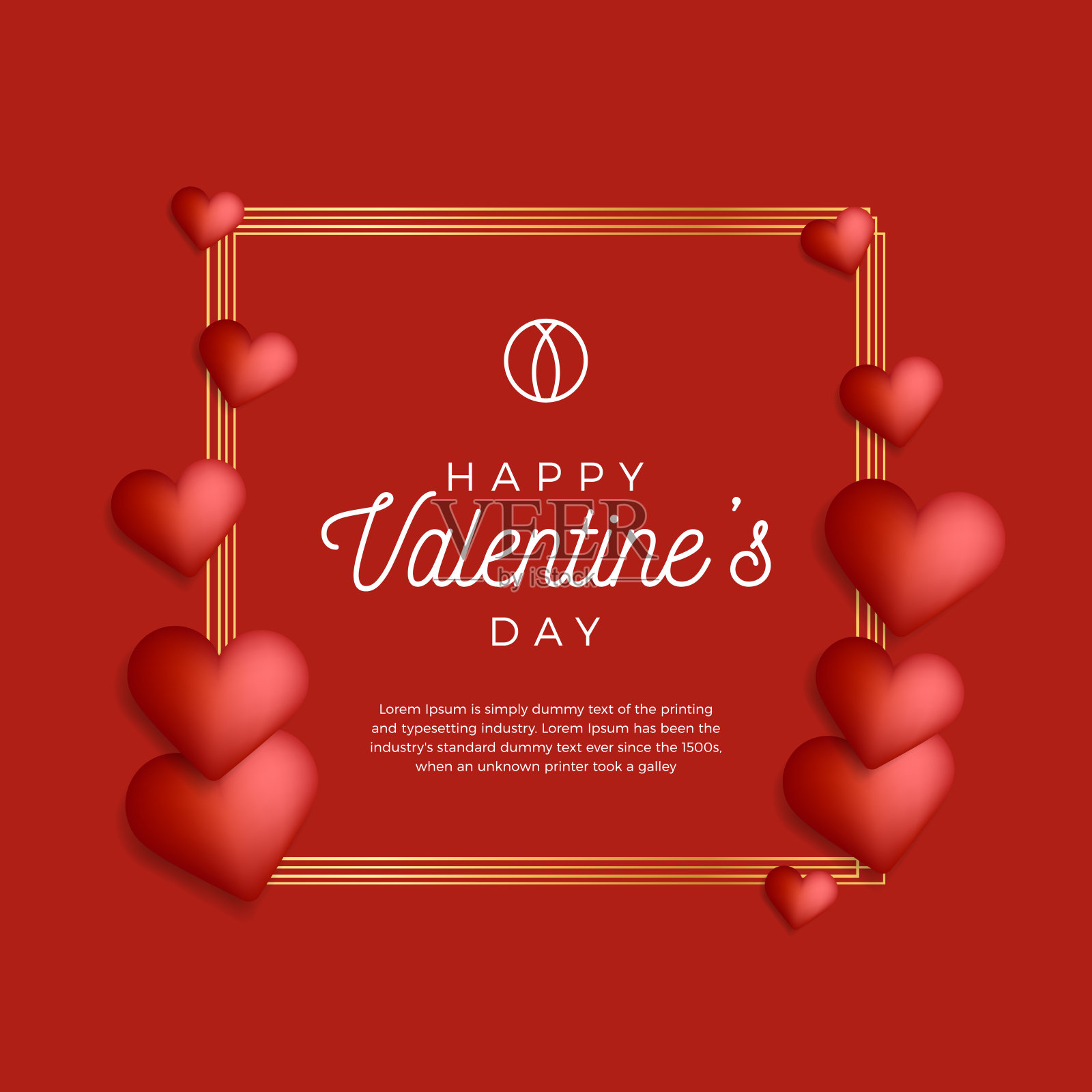 可爱的黄金轮廓框架或边界心形情人节股票矢量插图。创意卡片，海报，横幅或传单设计。插画图片素材