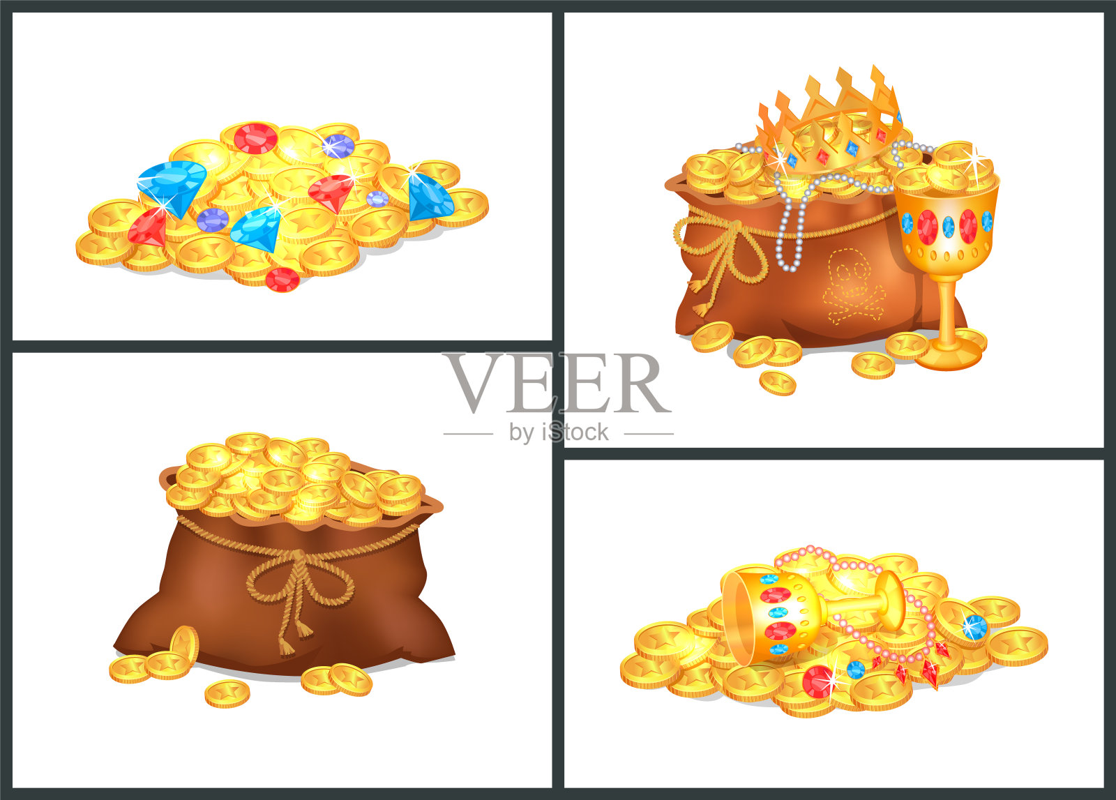 金币和旧袋里的珍贵宝物插画图片素材