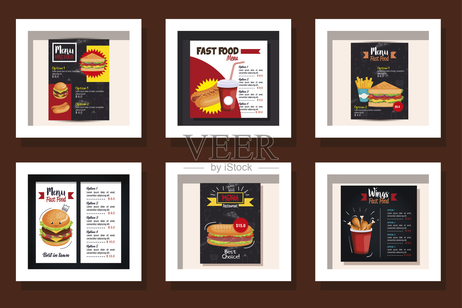 捆绑设计的卡片菜单快餐插画图片素材