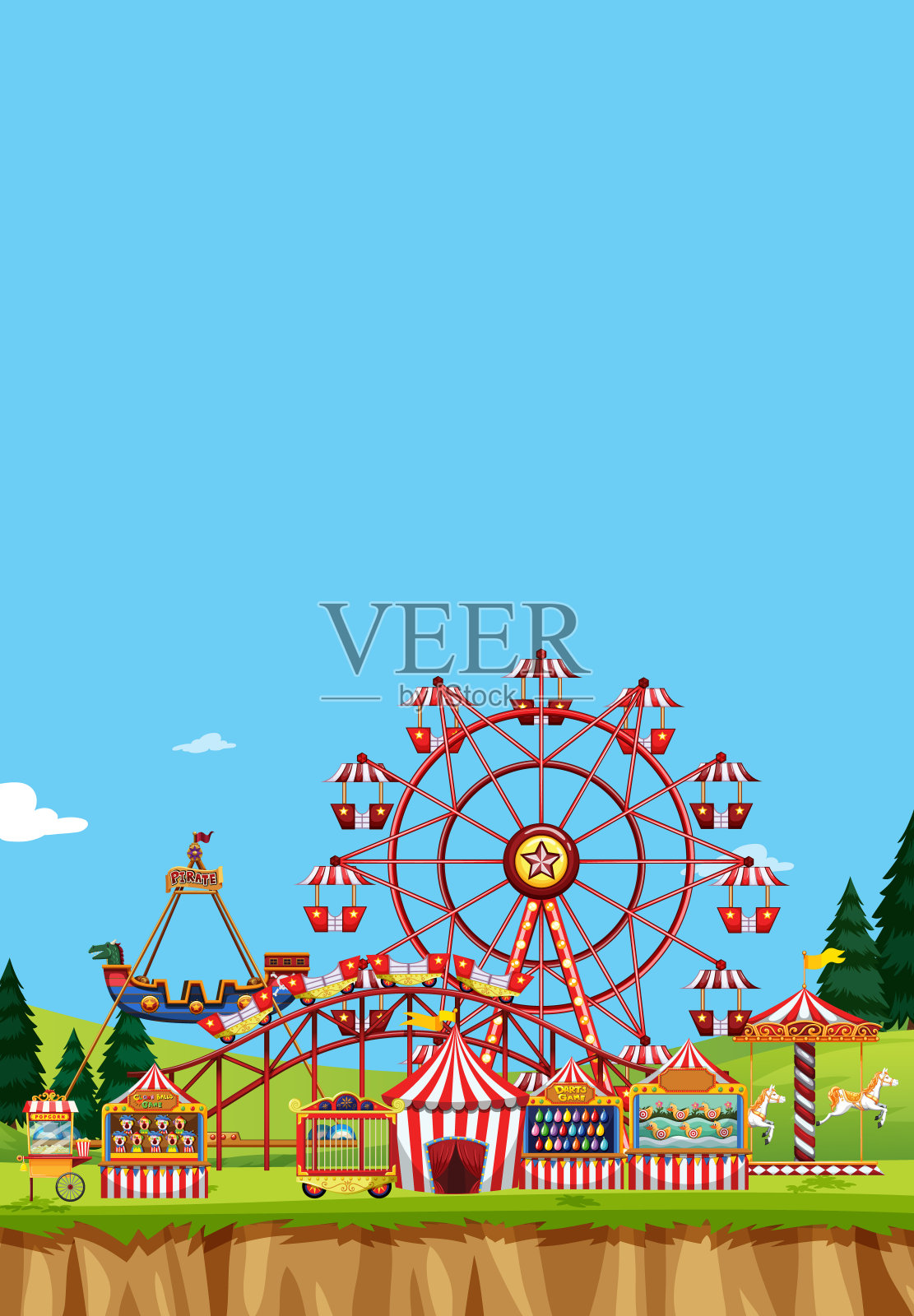 在白天有许多骑马的马戏团场景插画图片素材