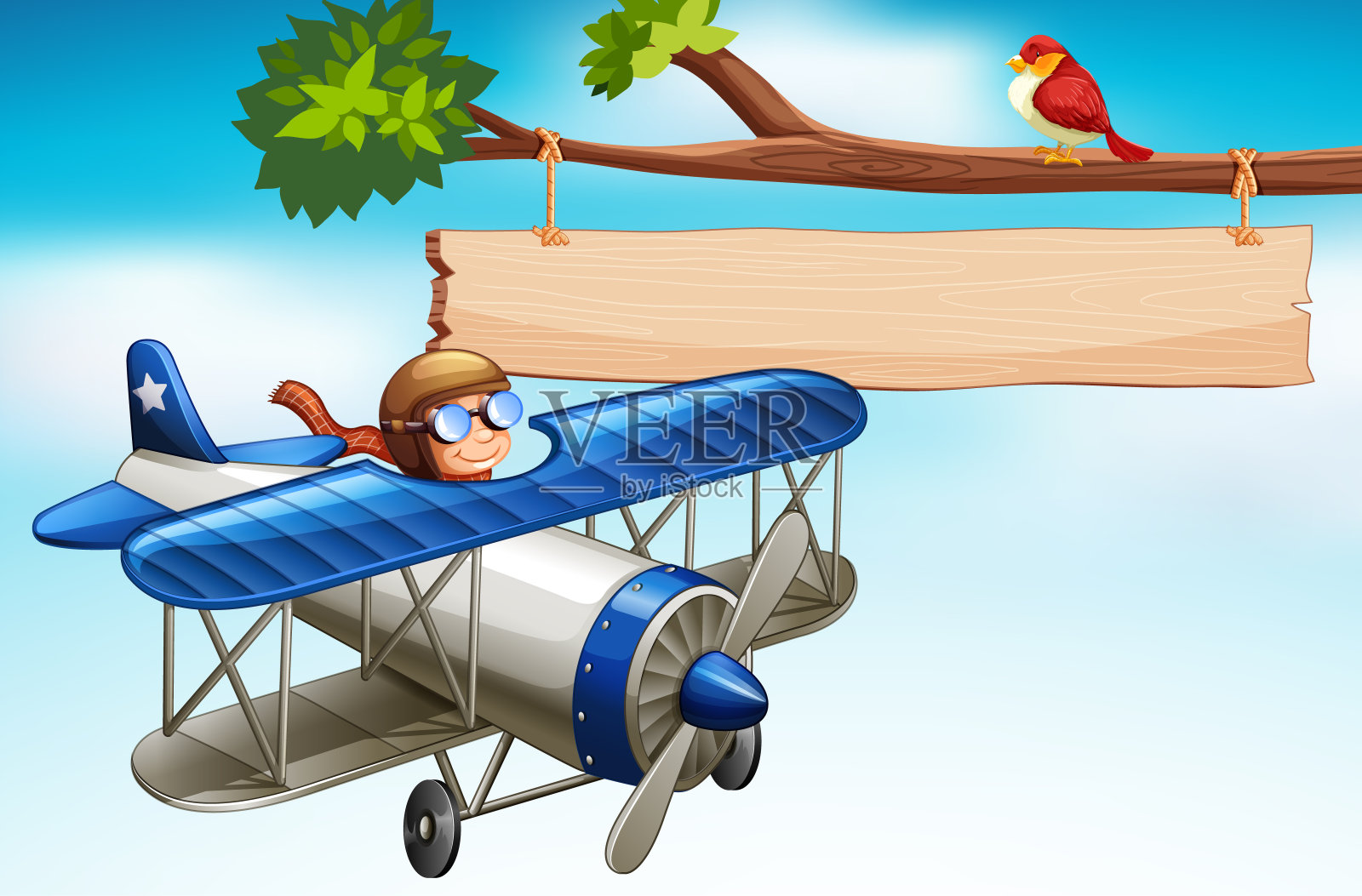 飞机在天空中飞行的场景插画图片素材