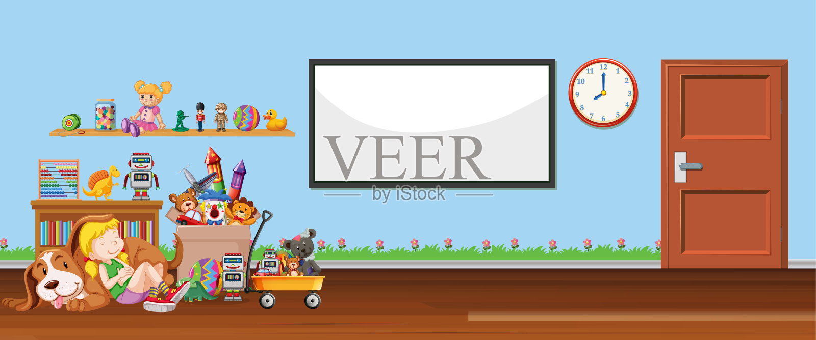 背景场景与白板和玩具插画图片素材