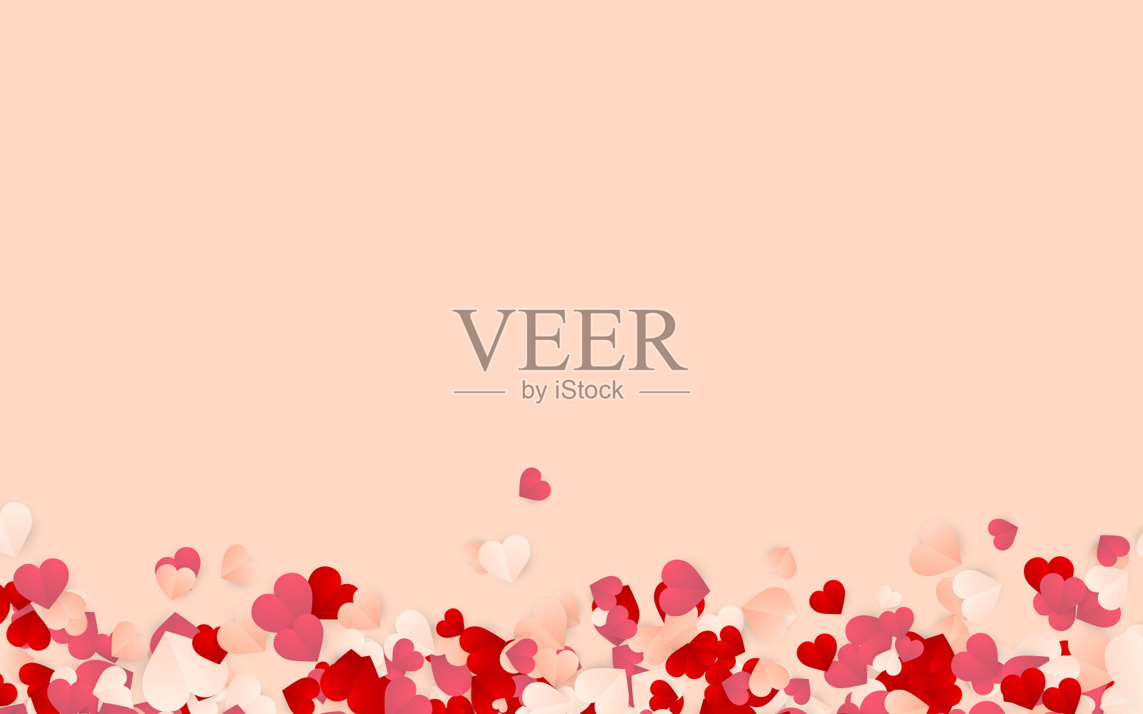 情人节快乐的背景，纸上有红色、粉色和白橙色的心形五彩纸屑。矢量图插画图片素材