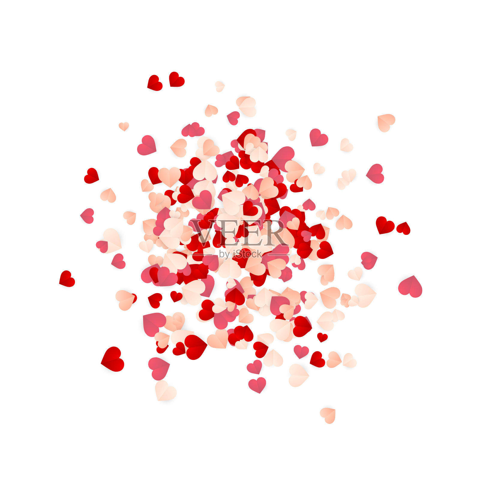 情人节快乐的背景，纸上有红色、粉色和白色的心形五彩纸屑。矢量图插画图片素材