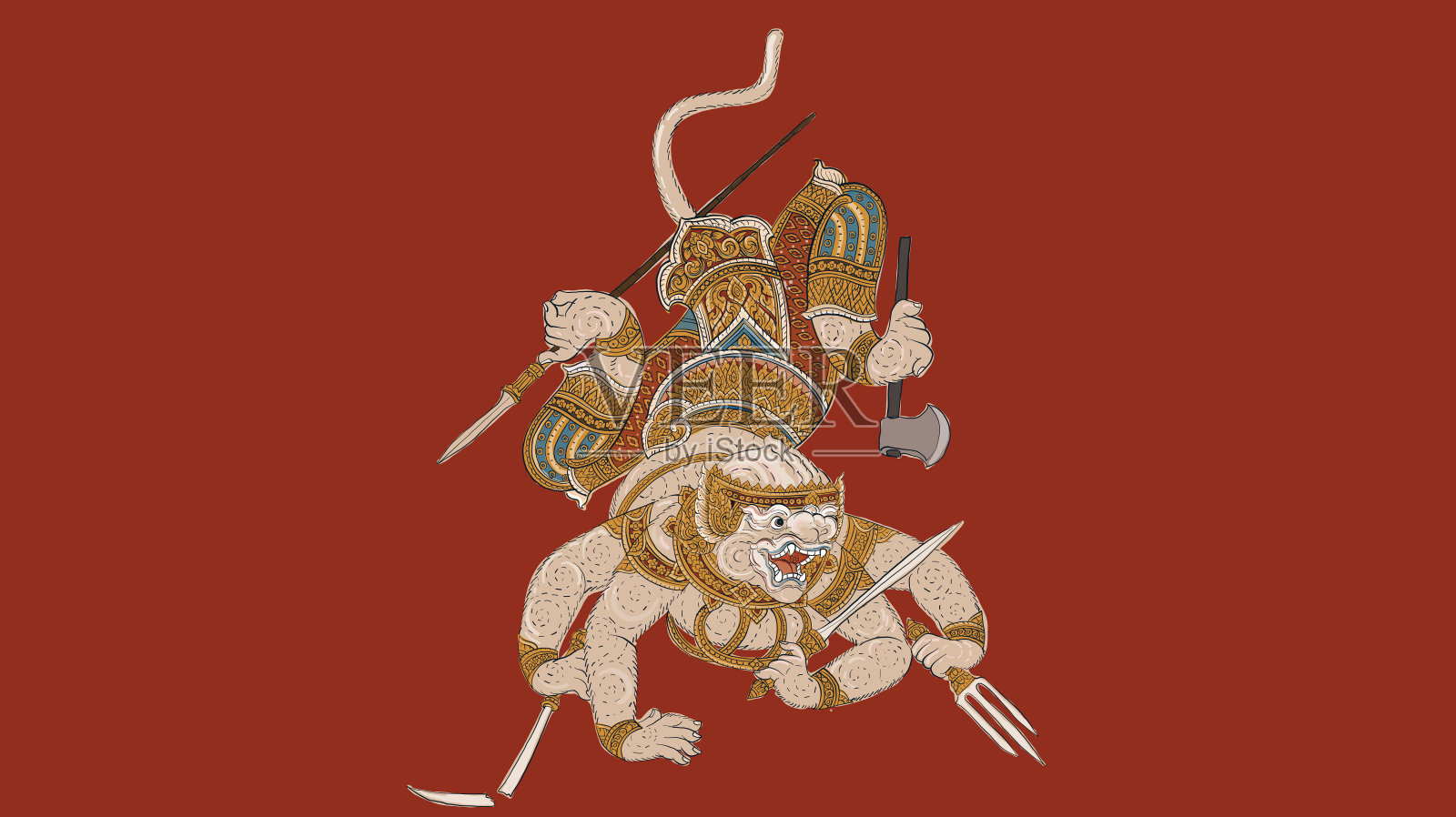 泰国传统寺庙绘画，vHanuman矢量插画图片素材