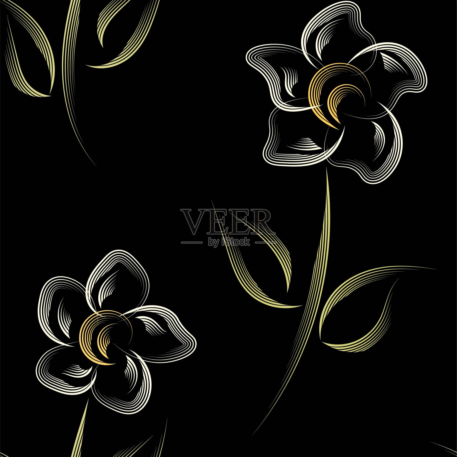 用于装饰设计的线条艺术花。花花无缝图案。无缝的向量的背景。春天的花的背景。矢量设计说明。插画图片素材