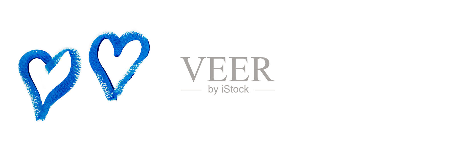 用蓝色丙烯颜料在白色背景上单独画出两个心形。情人节横幅照片摄影图片