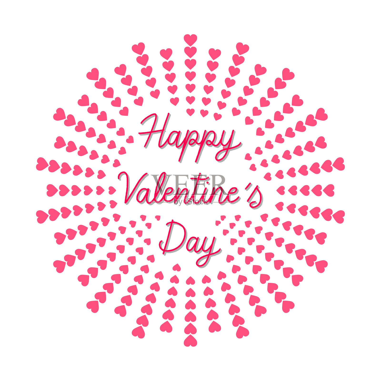 粉色心形图案，手写情人节快乐插画图片素材