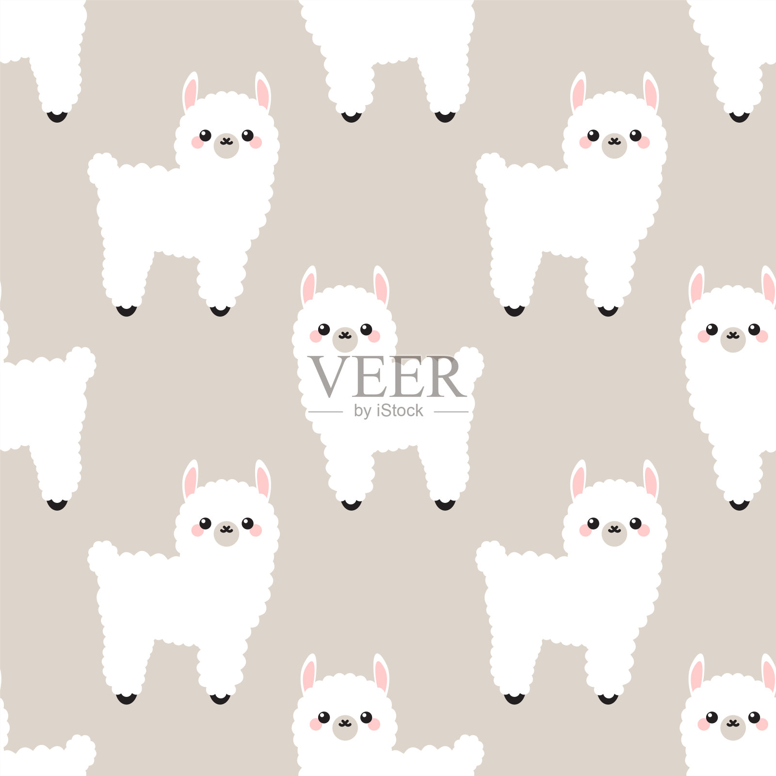 可爱的喇嘛卡通风格。无缝的矢量模式插画图片素材