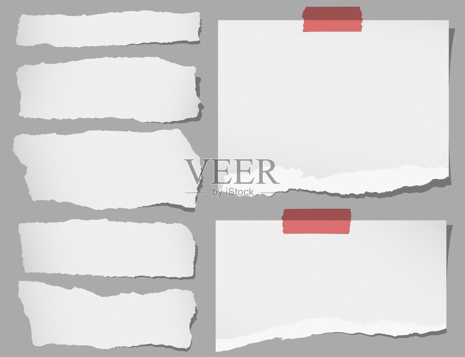 一套用胶带粘着的各种灰色纸条插画图片素材