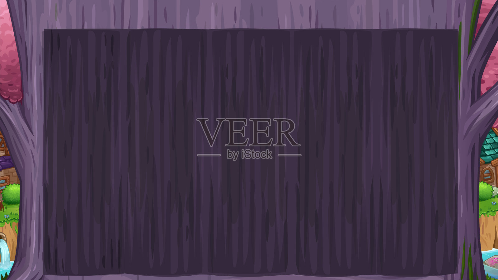 美丽的山谷与神奇的紫色树插画图片素材