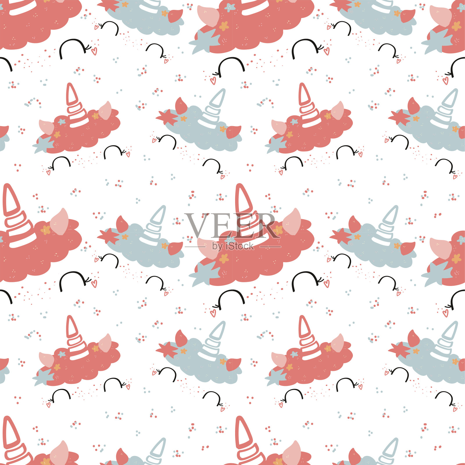 独角兽无缝模式矢量插图。生日主题独角兽插画图片素材