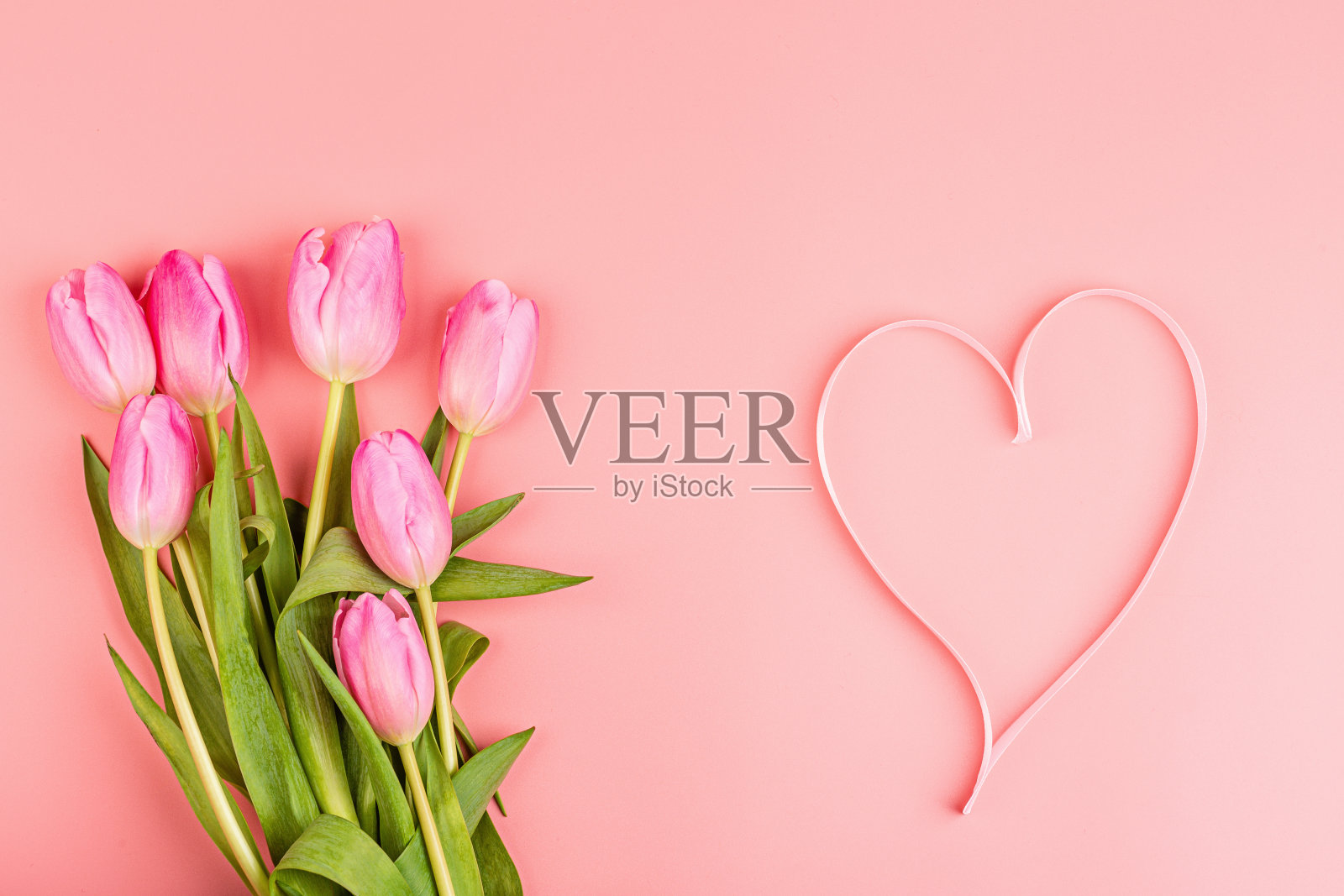 郁金香和礼品盒俯视图，妇女节、情人节背景贺卡照片摄影图片