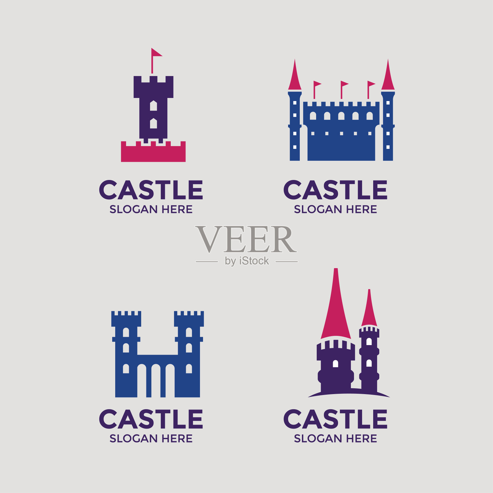 城堡标志或徽章集插画图片素材