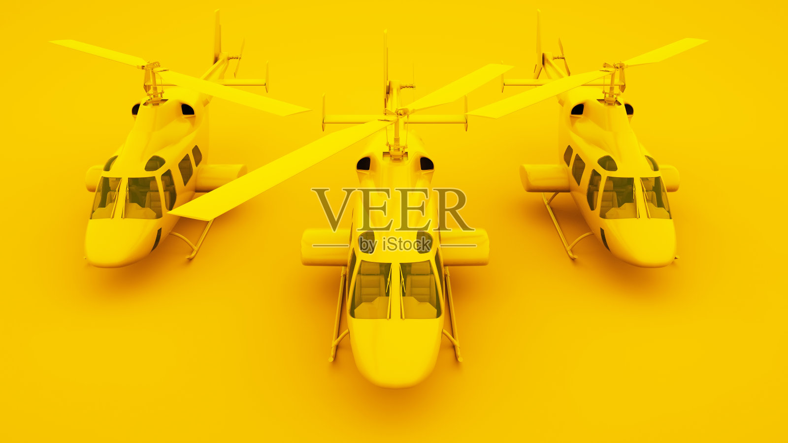 一组直升机排成一行。前视图。三维演示照片摄影图片