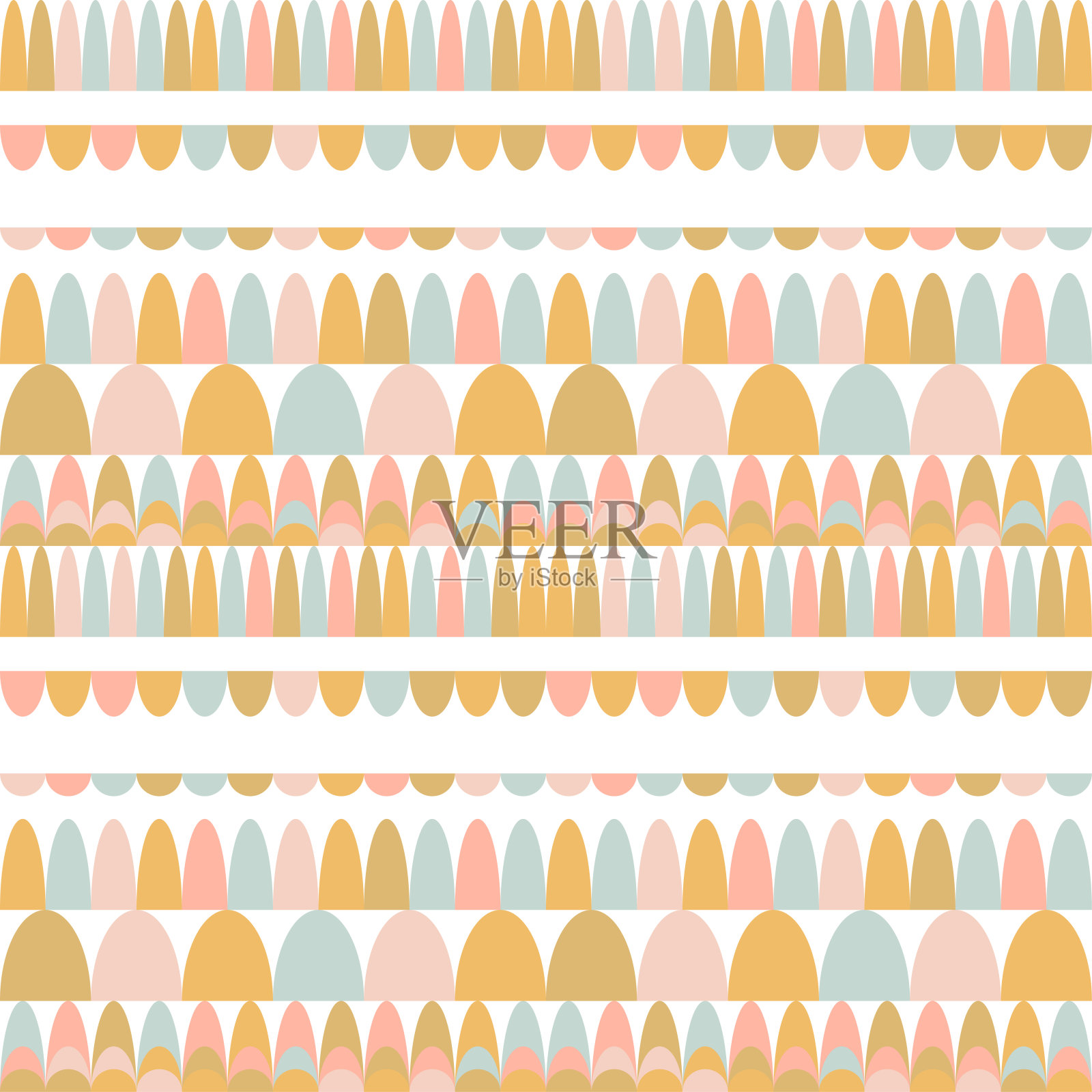 现代矢量抽象无缝几何图案与半圆复古斯堪的纳维亚风格。＼插画图片素材