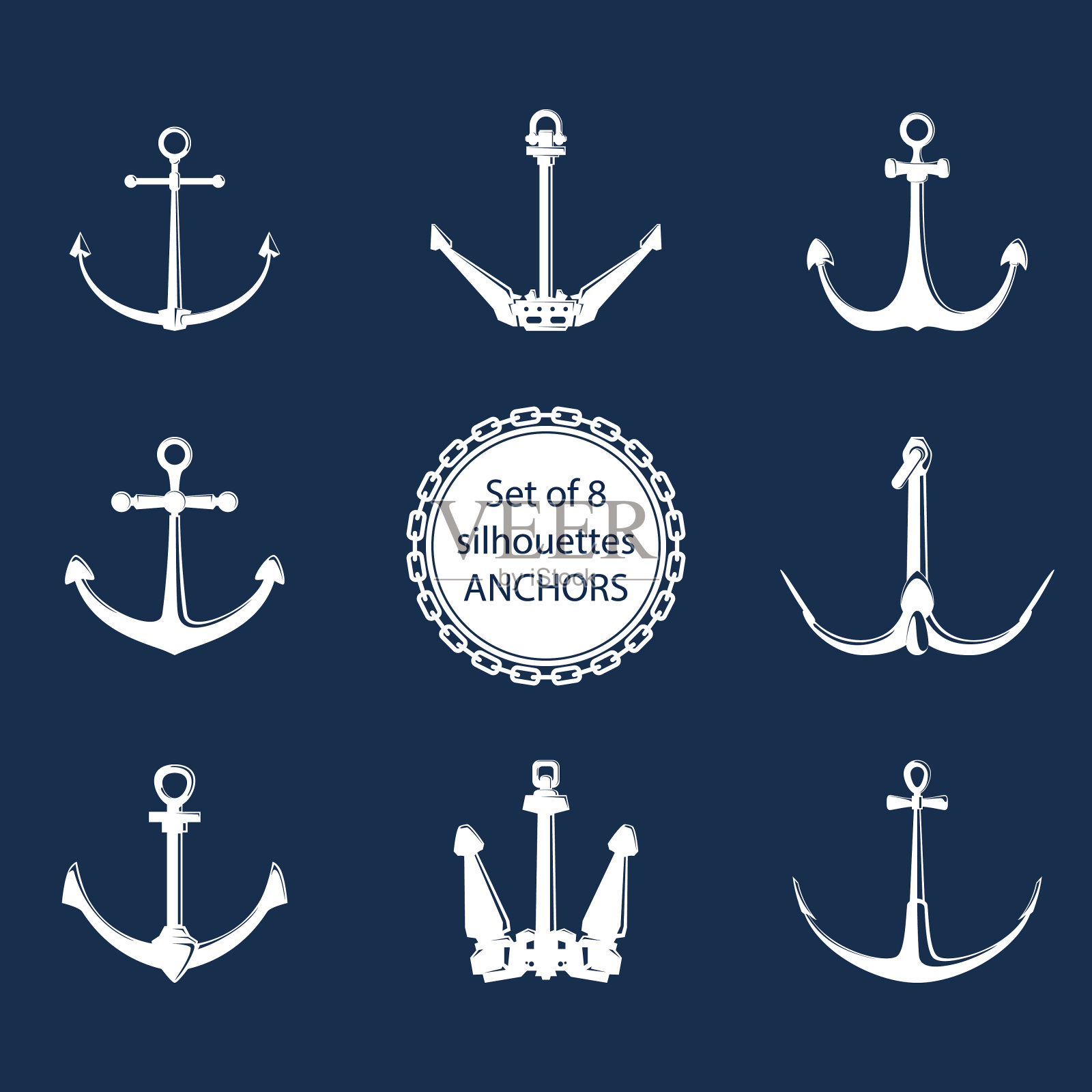 白色平锚孤立在蓝色背景上插画图片素材