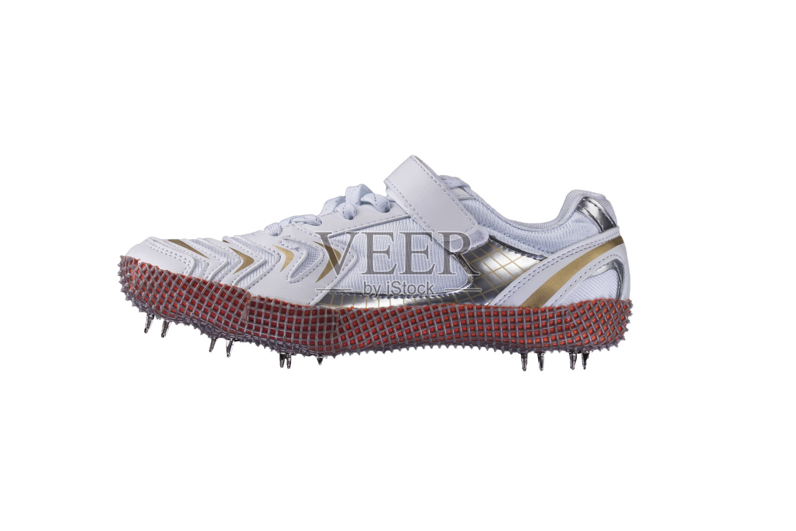 运动鞋子。白色钉鞋。皮革的跑鞋照片摄影图片