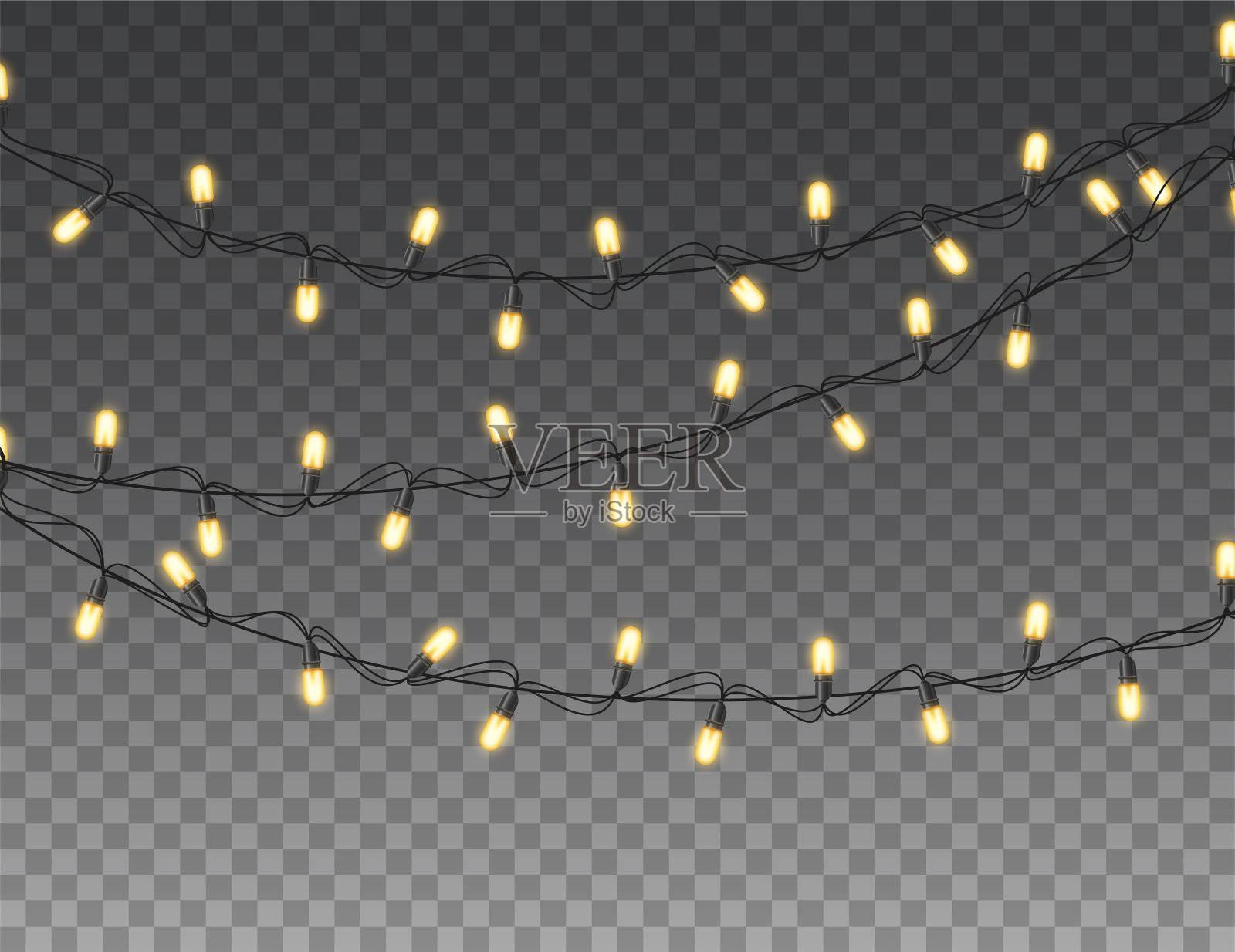 花环灯孤立了现实的设计元素。圣诞贺卡设计的发光灯。插画图片素材