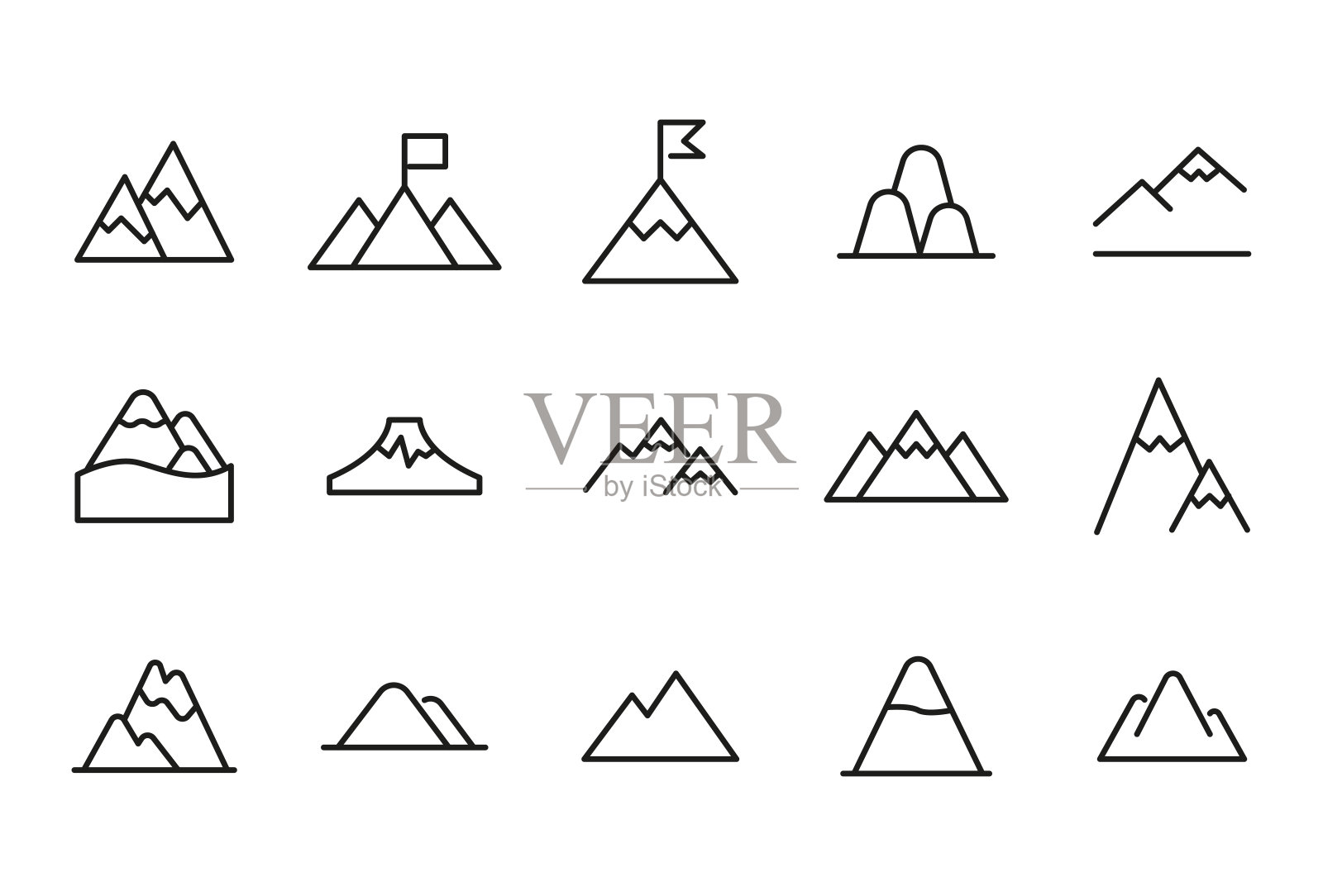 向量线图标山的集合图标素材