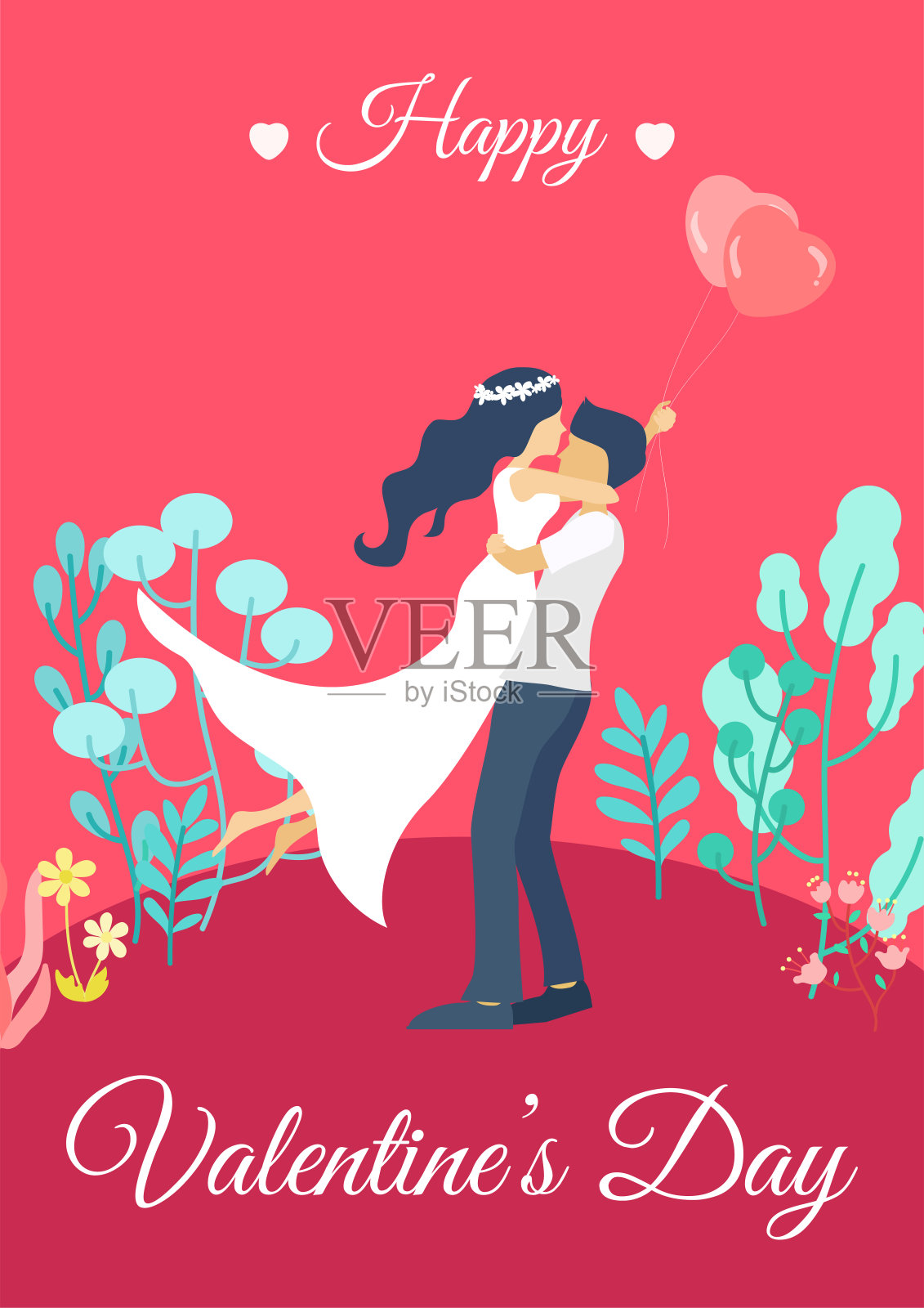 矢量插图卡为情人节。情侣相爱，男孩和女孩约会，婚礼，求婚。插画图片素材