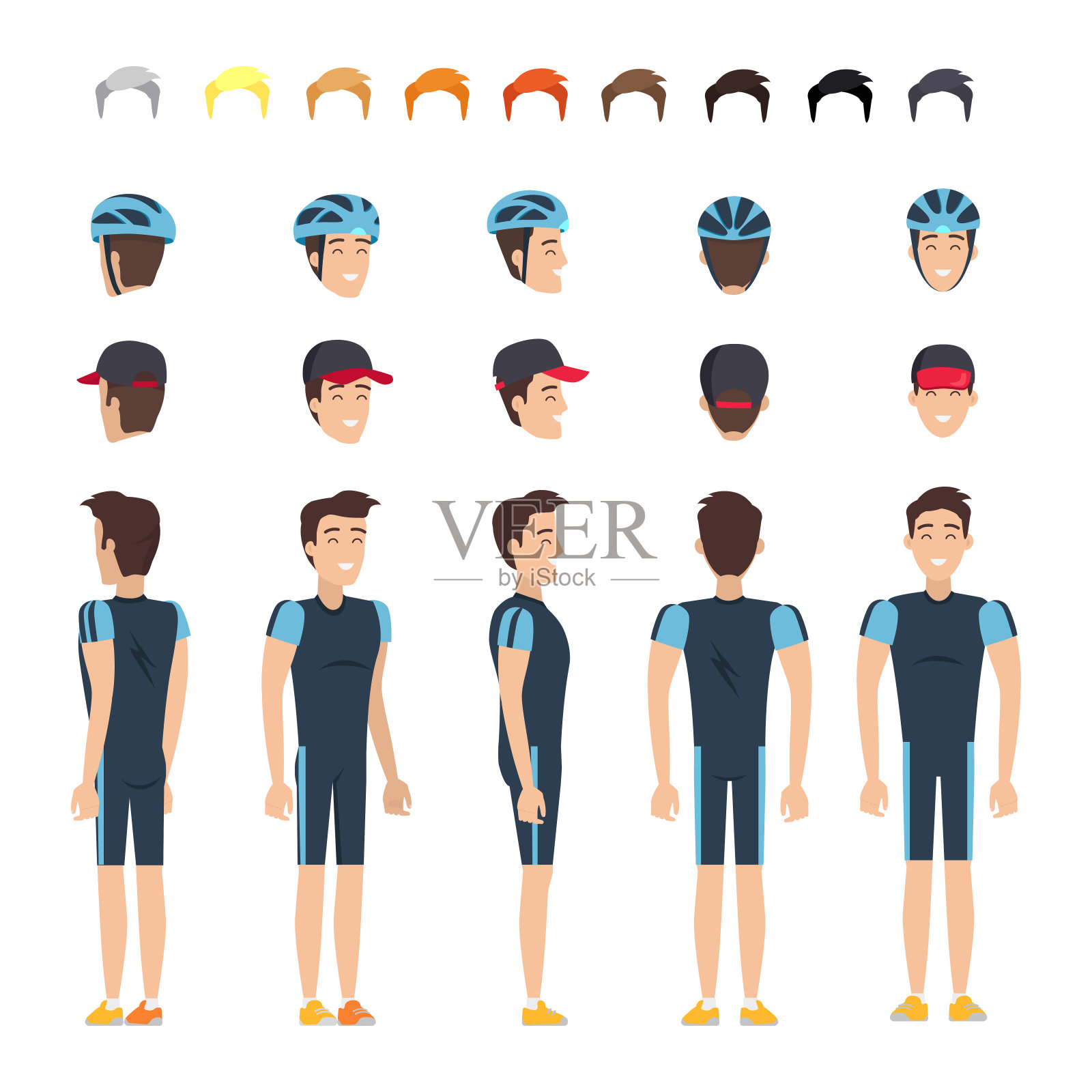 穿着弹性衣服的自行车运动员性格构造师插画图片素材