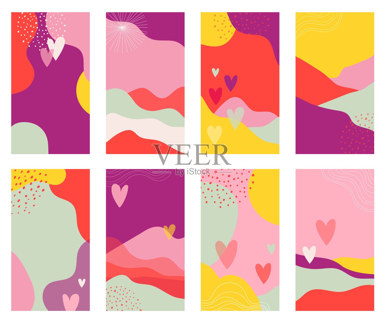 矢量集的情人节抽象背景与文本的拷贝空间-横幅，海报，封面设计模板，社交媒体故事壁纸。矢量设计设计模板素材