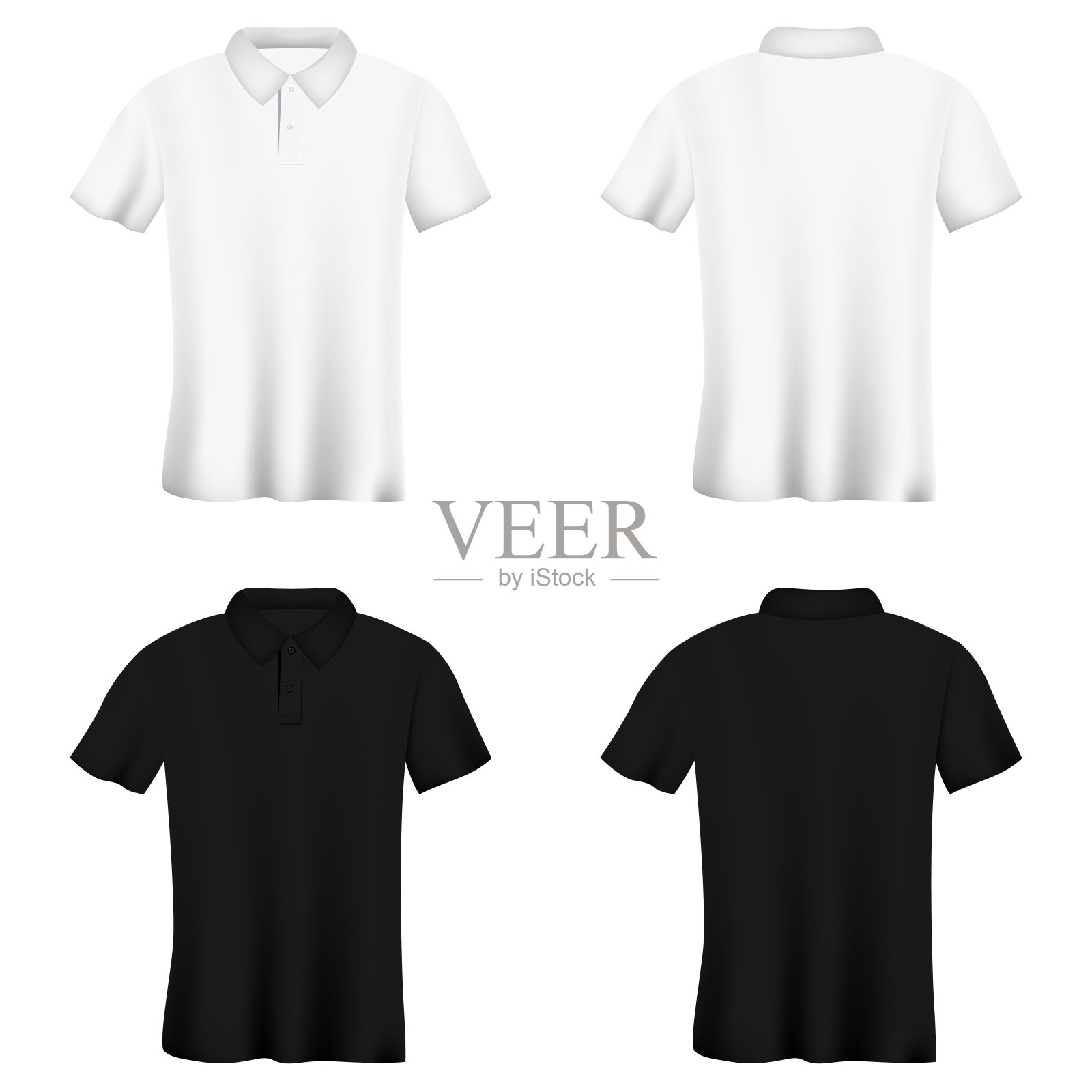 白色背景上的黑白t恤。现实的马球衬衫。插画图片素材