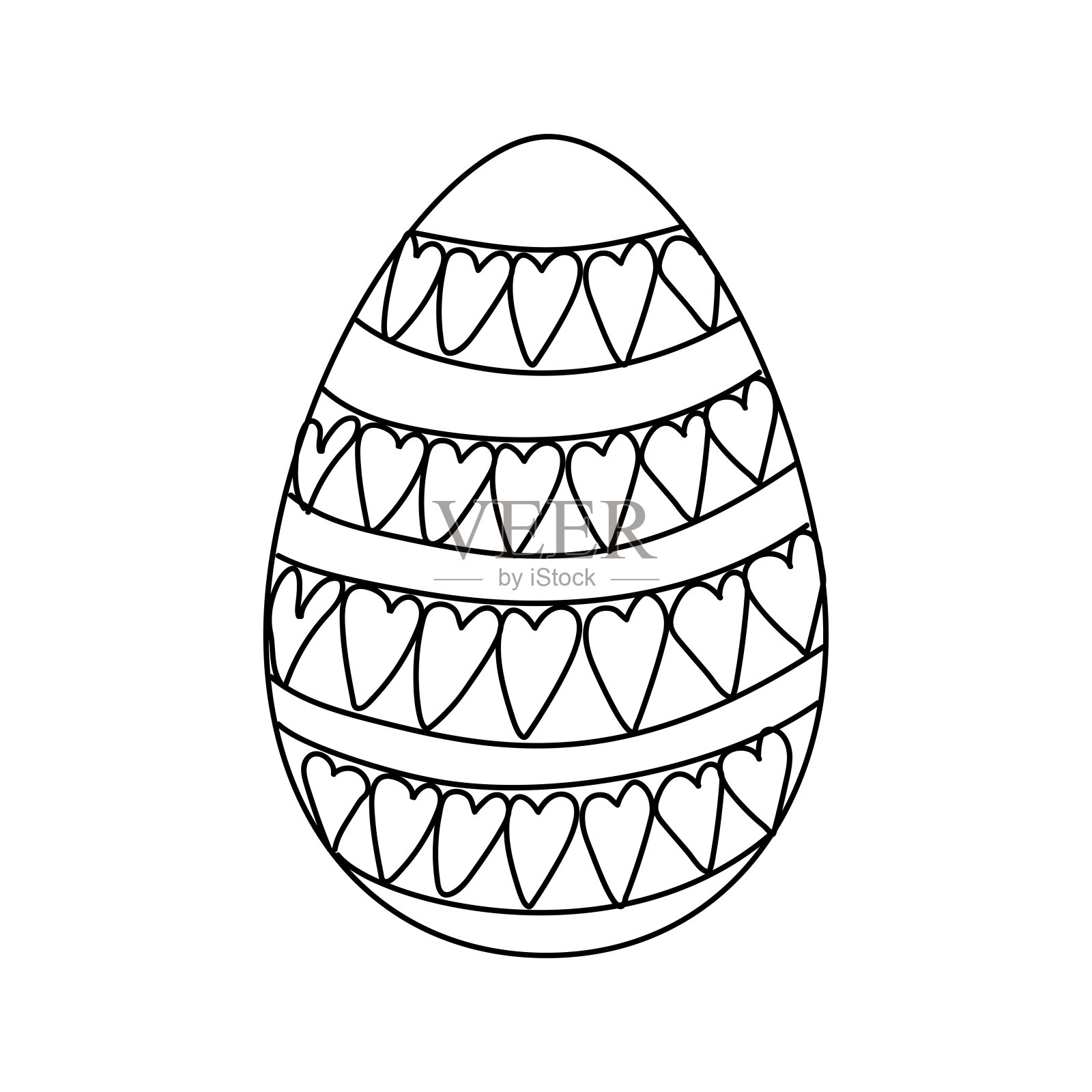 复活节彩蛋画心形装饰在艺术线条风格，涂鸦。设计元素图片