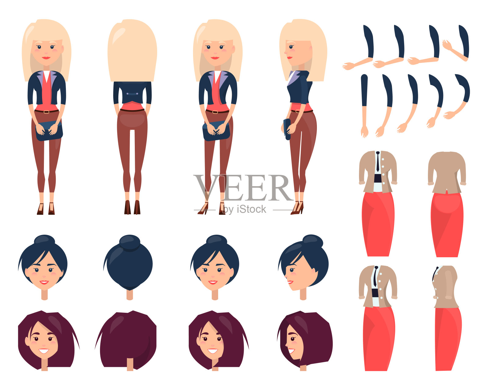 现代女孩的性格构造与备用的头插画图片素材