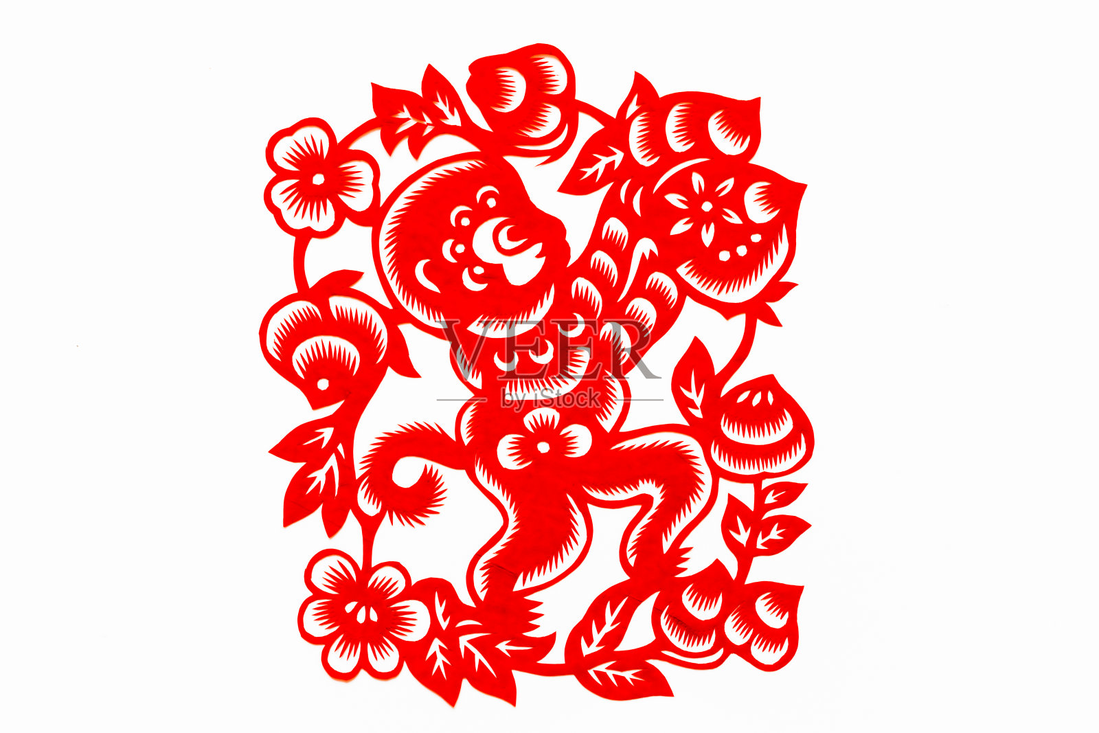 中国传统剪纸，十二生肖。中国新年，猴年。中国传统的动物猴剪纸艺术图案。猴年剪纸，过年。照片摄影图片