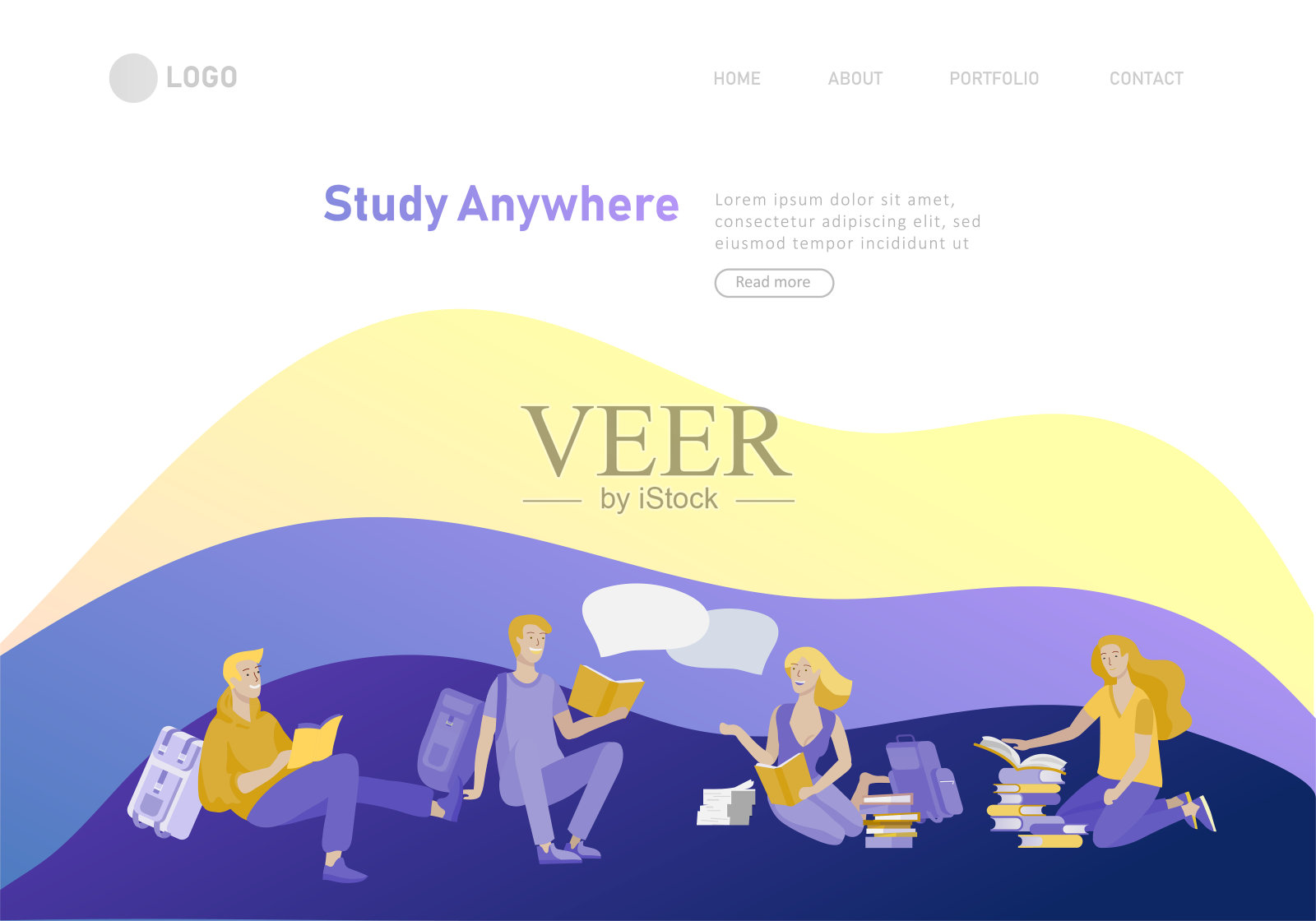 一套轻松的网页设计模板，供户外学习的人在线教育、培训和课程。现代矢量插图概念的网站和移动网站设计模板素材