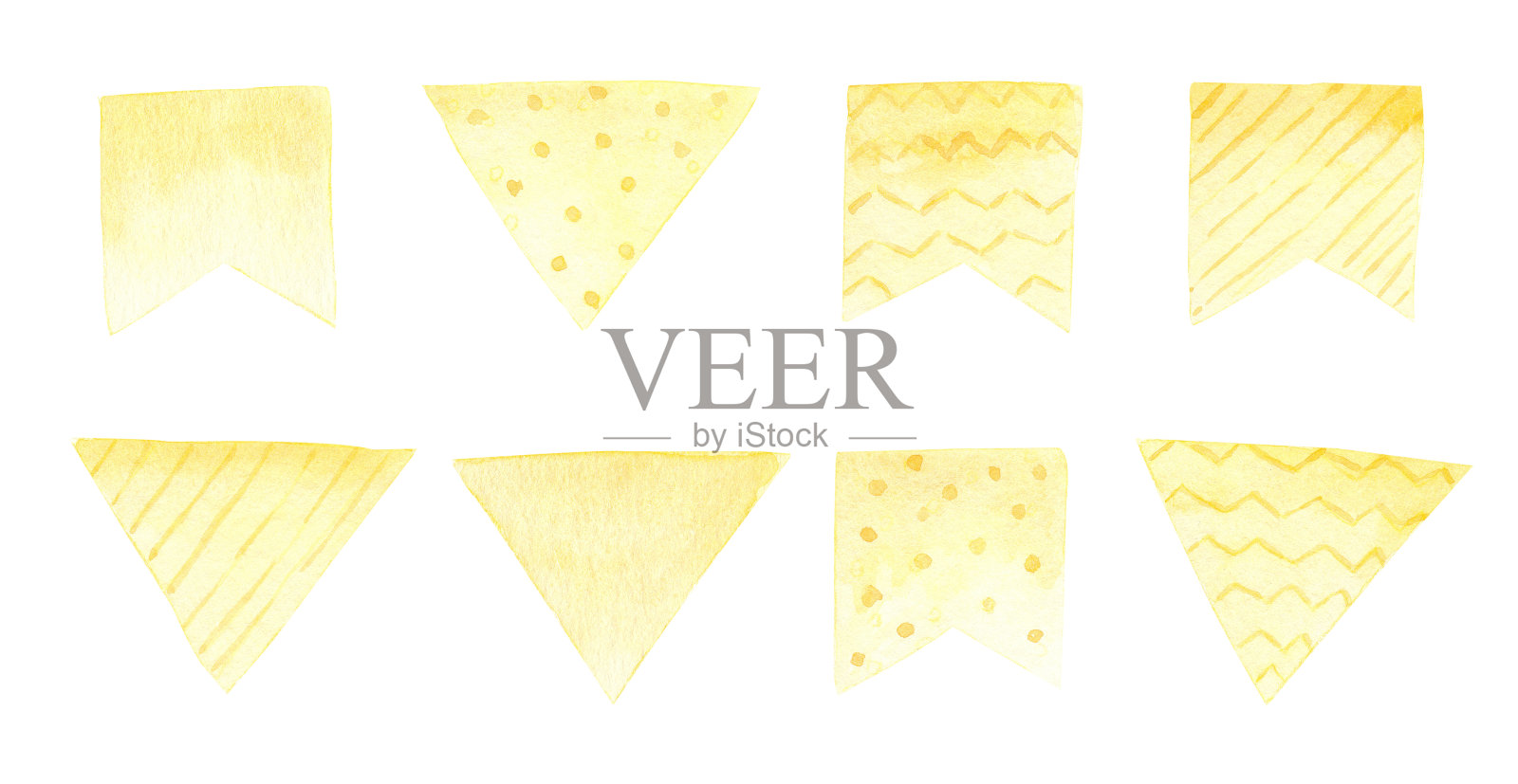 黄色手绘旗帜水彩插图集插画图片素材