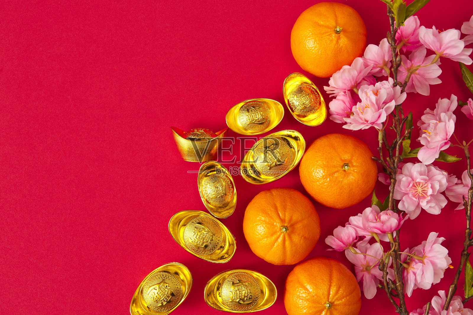 中国新年的节日。庆祝中国新年或农历新年。中国新年装饰。文本空间图像。(字“福”意味着财富繁荣和春天顺利。照片摄影图片