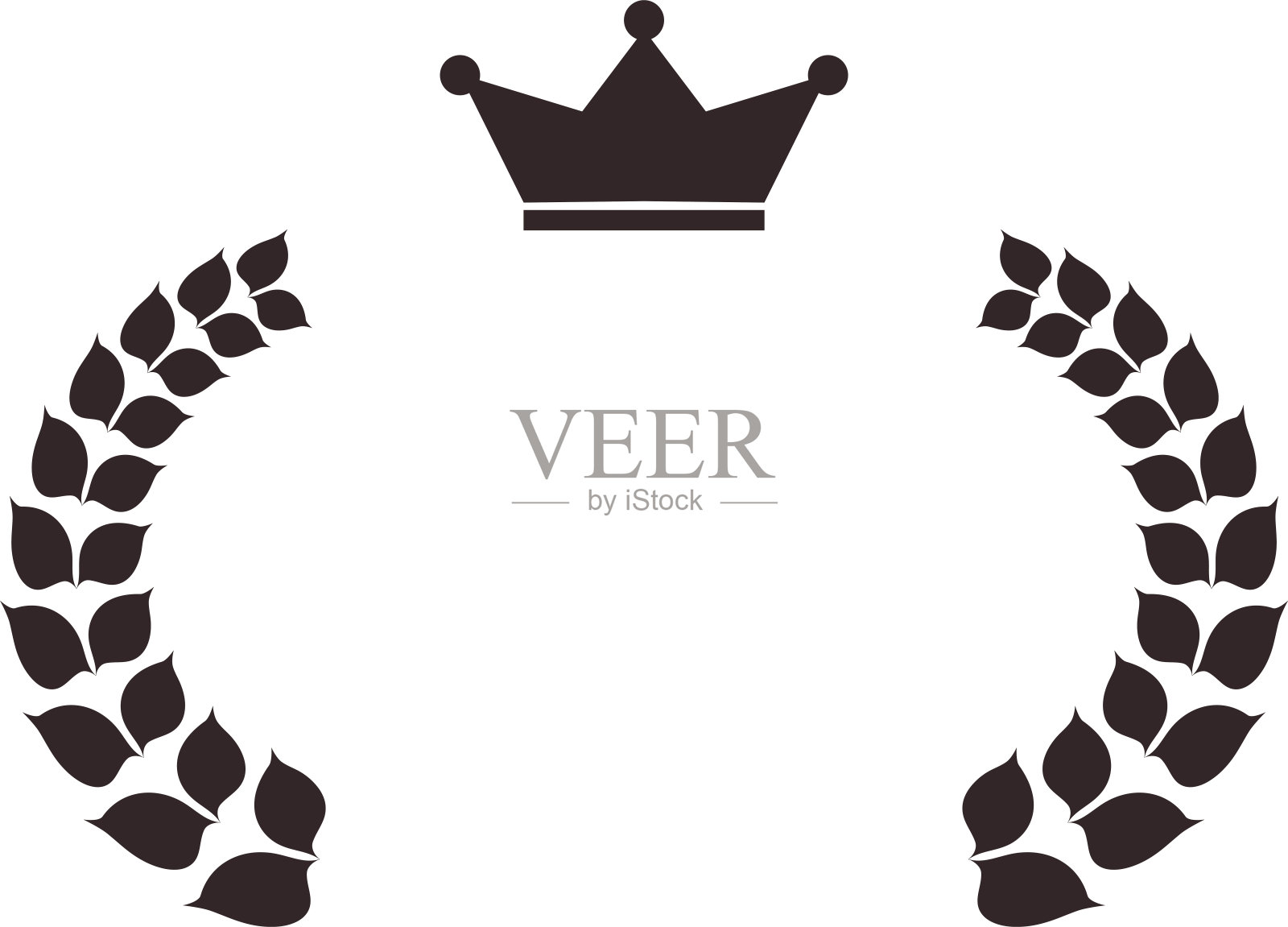 黑白宽圆框架的月桂和皇冠插画图片素材