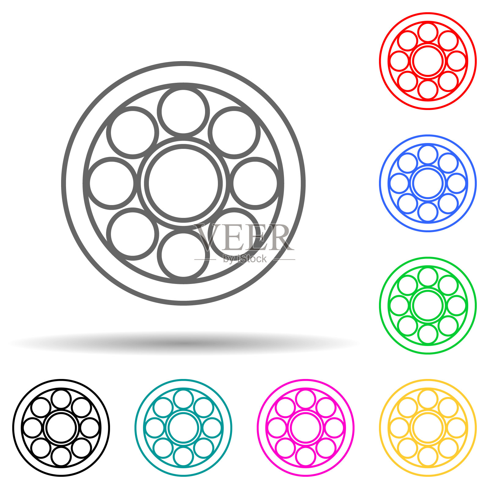 车轮多颜色样式图标。简单的细线，轮廓矢量制造图标的用户界面和用户体验，网站或移动应用程序设计元素图片