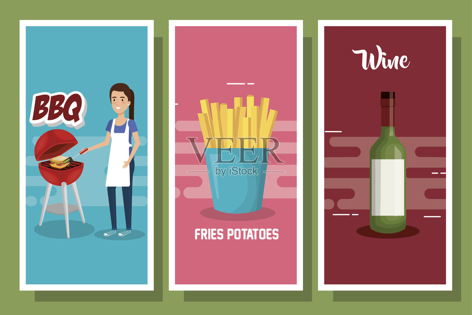 集野餐与女人和食物的设计插画图片素材